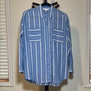 J. Jill Blue and White Striped Button Down Shirt